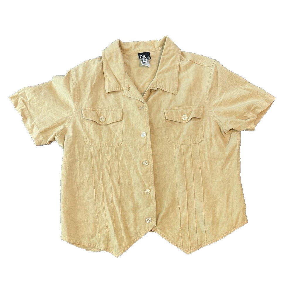 Linen Blend Ali Miles Yellow Womens Shirt 14 Safari Utility Artsy Eclectic